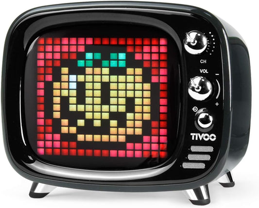 Mini Retro Bluetooth Speaker with 16X16 LED Display APP Control- Cool Animation & Gaming Room Setup & Bedside Alarm(Black)